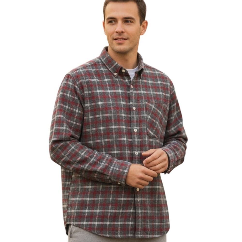 Untuckit Plaid Flannel Button Shirt Mens Size XXL Gray Red Cotton Long Sleeve - Picture 1 of 8